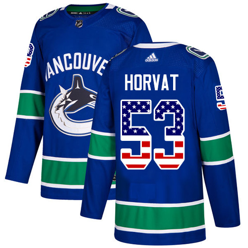 Adidas Canucks #53 Bo Horvat Blue Home Authentic USA Flag Stitched NHL Jersey